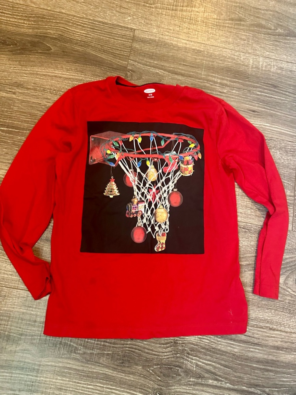 Old Navy Youth Medium (8) Red Holiday Basketball Graphic Long Sleeve Tee